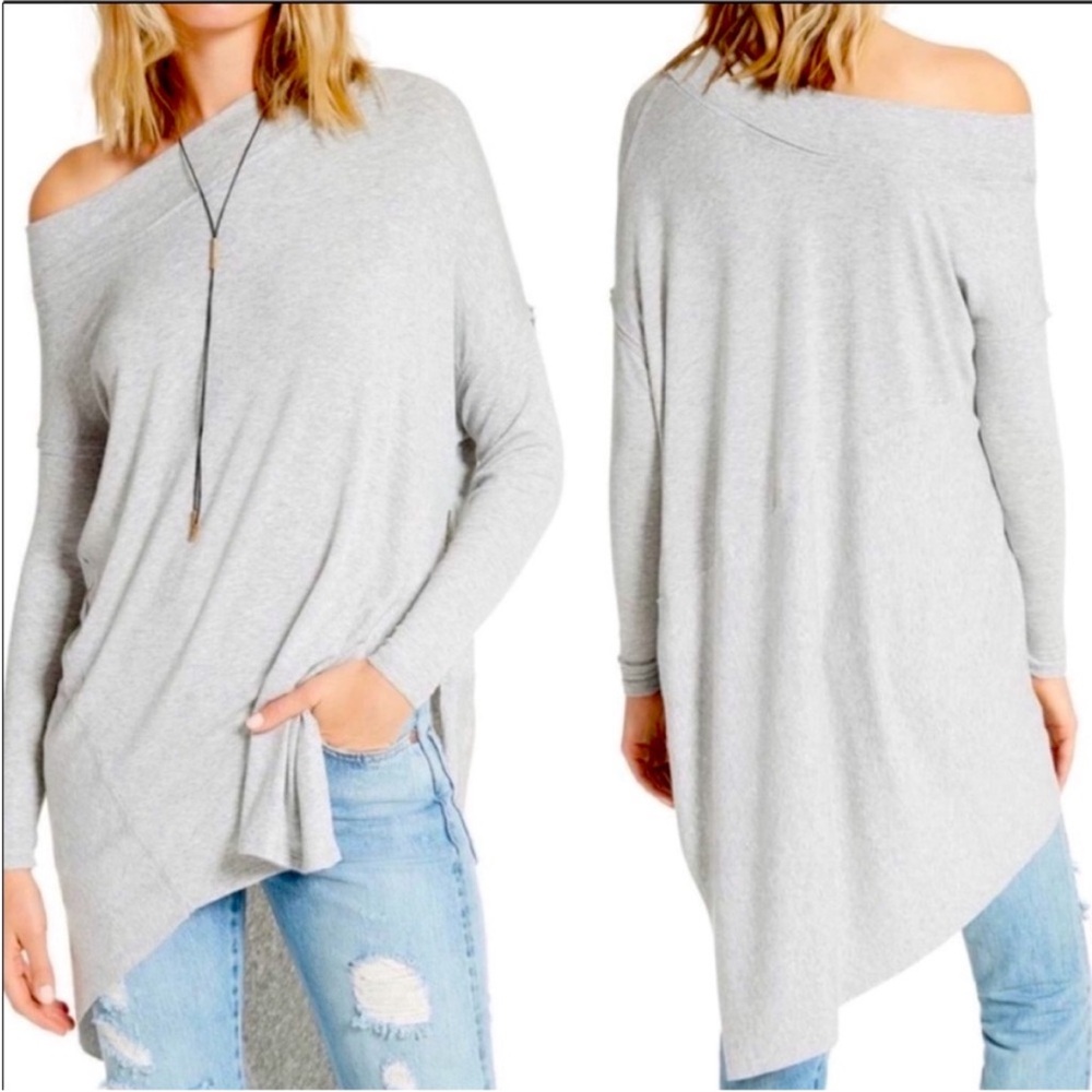 NWT We the Free gray oversized asymmetrical top small